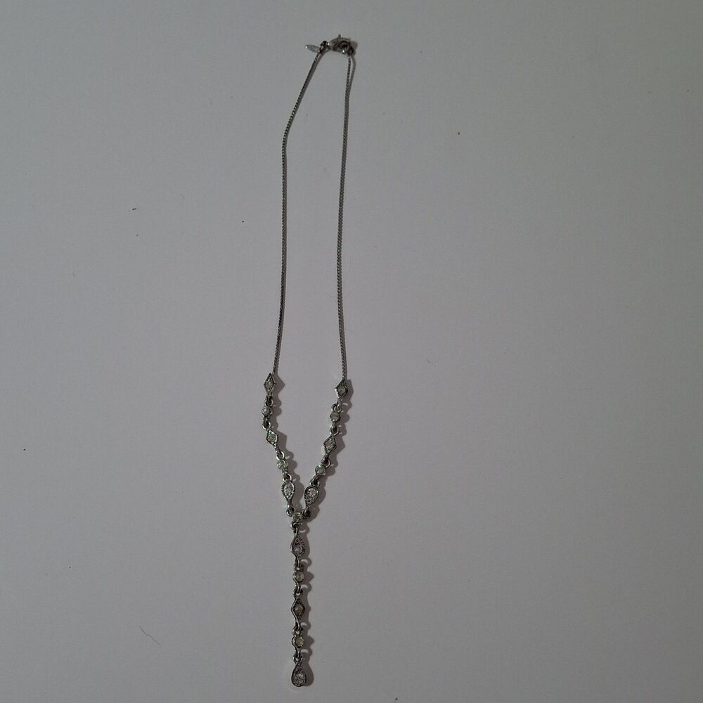 Avon Clear Round Rhinestone Thin Chain Silver Tone Y Drop Lariat Necklace